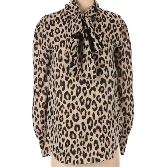 Ann Taylor Animal Print Bow Tie Blouse Career Work - Picture 1 of 5